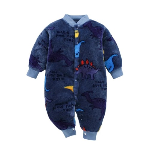 Winter- und Frühjahrsstrampler für Babys Blauer plüschiger Flanellstrampler mit Dinosaurier-Muster Weiche Kinderbekleidung aus Polyester für Jungen und Mädchen