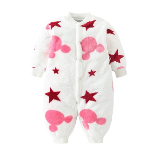 Winter- und Frühjahrsstrampler für Babys Weißer plüschiger Flanellstrampler mit Muster Weiche Kinderbekleidung aus Polyester für Jungen und Mädchen