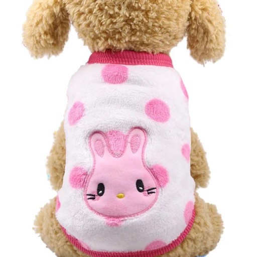 Winteranzug für Hunde S 1,5–2 kg 35 cm Brust 25 cm Rücken Jacke mit Punkten und einem Bild von einem Hasen Wärmender weicher Overall für kleine Hunde