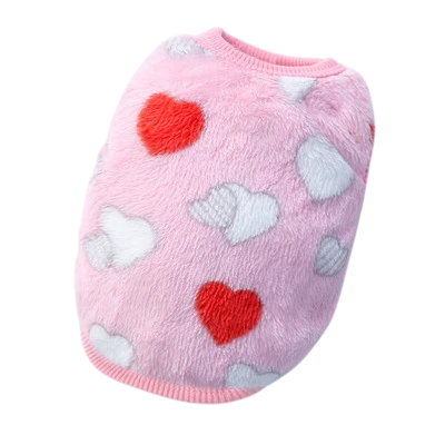 Winteranzug für Hunde XXS 25 cm Brust 15 cm Rücken Hellrosa Mantel mit Herzen Wärmendes, weiches Outfit für kleine Hunde 0,5–1 kg