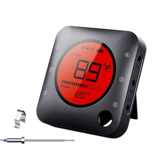 Wireless Barbecue Thermometer 0–300 °C with 13.5cm Stainless Steel Probe, LCD Display, Bluetooth Connection and Mobile App