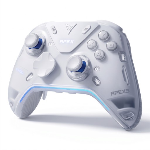 Wireless Gaming Controller with USB Receiver and Blue Light Strip in White for PC Nintendo Switch Television and Mobile Phone