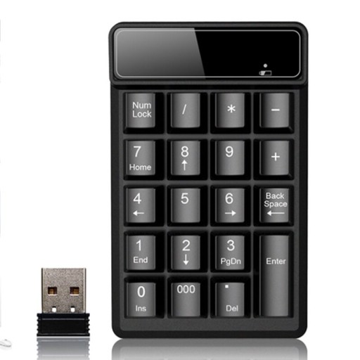 Wireless Numeric Keypad for Laptop and Computer Key 000 and Backspace Powered by AAA Battery Black ABS Plastic 8.5 x 13.5 x 3.4 cm