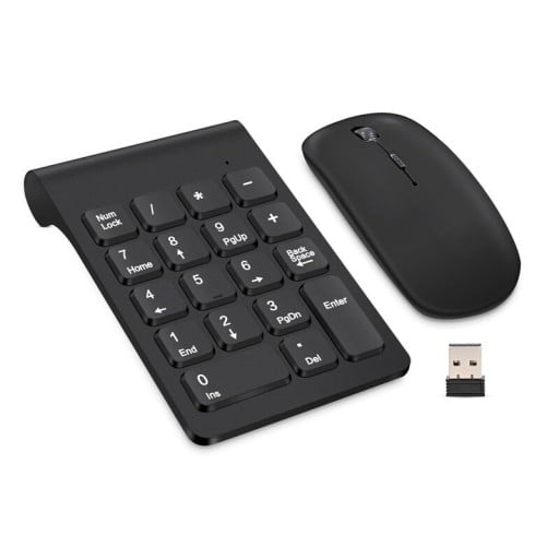 Wireless Numeric Keypad with Mouse and USB Receiver Set for Quick Number Input and Computer Control 18 Keys Black Plastic