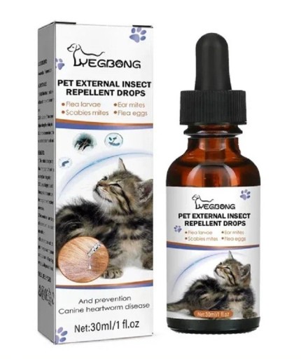 Wirksame Flohtropfen für Katzen und Hunde. Konzentrat gegen Flöhe und Zecken. Insektizidprodukt für Haustiere. Flohschutzmittel 30 ml