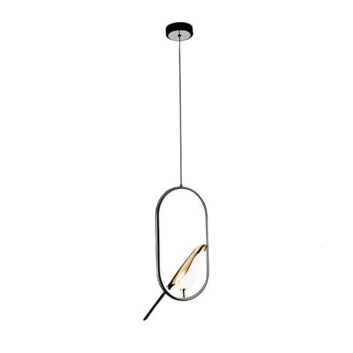 Wiszący żyrandol LED z owalnym grzędą i dekoracyjnym ptakiem Nowoczesna lampa designerska 17×35 cm Zimne białe światło 6000K 31W 90-260V Regulowana lampa wisząca 150 cm