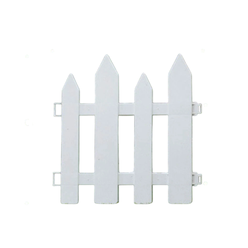 Witte kunststof tuinomheining 30 x 30 cm latten met punten vierkante sectie omheining rond bloembedden in landelijke romantische stijl