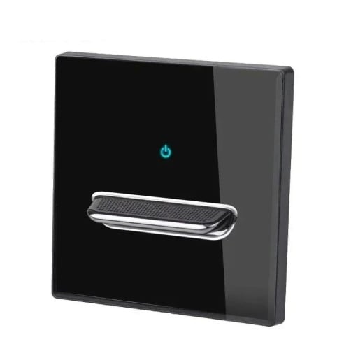 Włącznik ścienny z 1 przyciskiem, panel ze szkła hartowanego 8,6 x 8,6 cm, 250 V, 16 A, kontrolka LED, do puszki podtynkowej