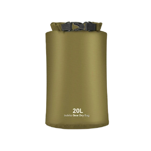 Wodoodporny worek na suche rzeczy i odzież Zwijany zapięcie z klamrą 20 l Poliester 70D Zielony Do kajaka, raftingu, pływania i turystyki