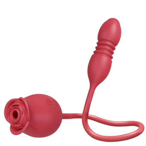 Womanizér vermelho em forma de rosa com tubo ligado a um vibrador móvel com 10 modos de vibração para estimulação intensa embalagem discreta