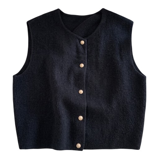 Women's Buttoned Sweater Vest Knitted Cardigan Sleeveless with Round Neck and Full-Length Fastening