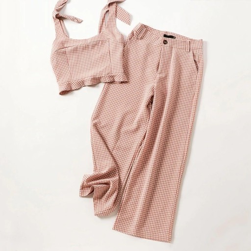 Women's Checked Crop Top and Trousers B1224