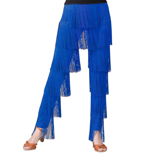 Women's Dance Trousers with Fringes for Latin American Dances, Layered Polyester Trousers for Performances, Training and Competitions