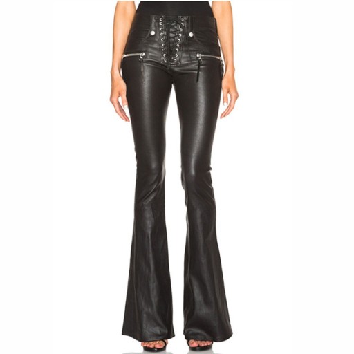 Women's Flared Trousers in Faux Leather