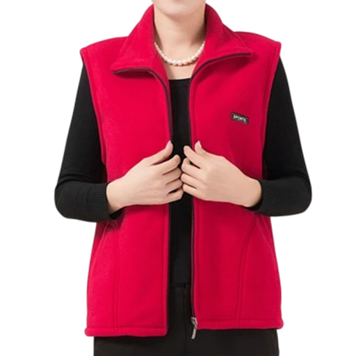 Women's Fleece Gilet with Zip and High Collar Polyester Sleeveless with Pockets for Everyday Wear and Layering
