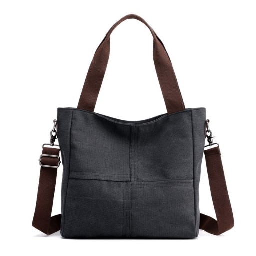 Women's Handbag Made of Canvas and Polyester 30 x 29 x 13 cm Handbag with Two Brown Handles Adjustable Shoulder Strap with Carabiners