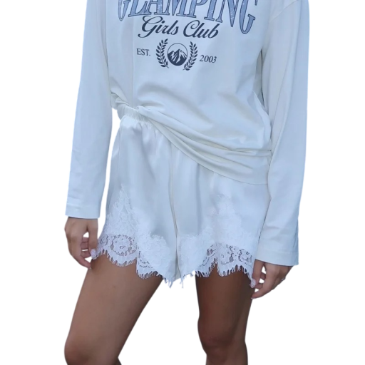 Women's High-Waisted Loose-Fit Plain Lace Cotton Polyester Summer Comfortable Lace-Trimmed Shorts