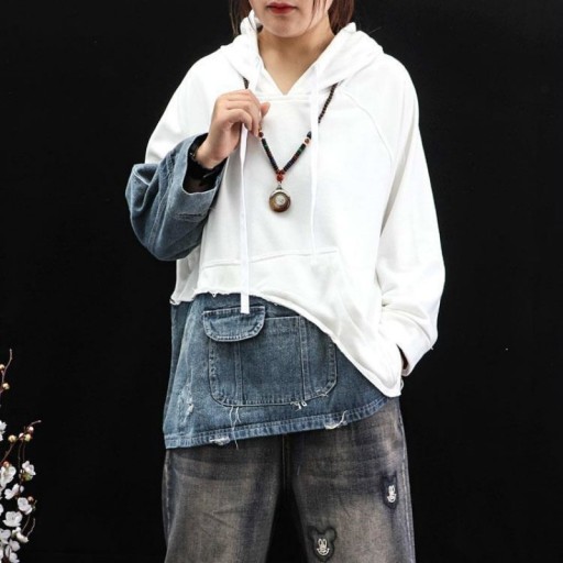 Women's Hoodie with Denim Insert