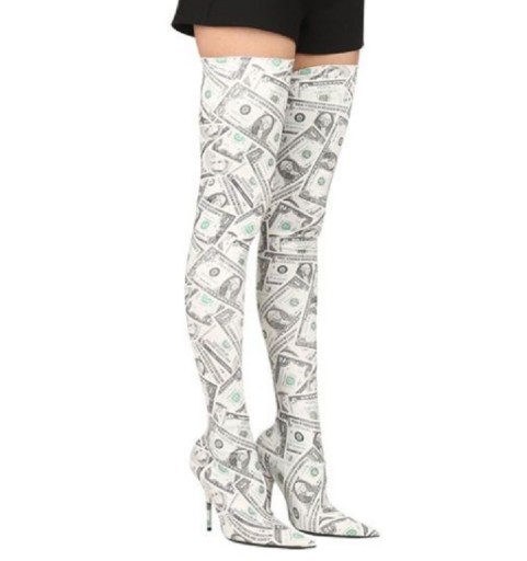 Women's Knee-High Boots with Dollar Print