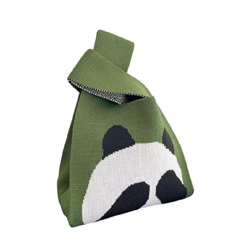 Women's Knitted Handbag with Panda Motif 20x35 cm Polyester with Cotton Lining Everyday Bag
