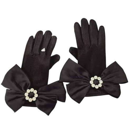 Women's Knitted Touchscreen Gloves with Bow Universal Size Elegant Winter Gloves Made of Polyester and Elastane for Women