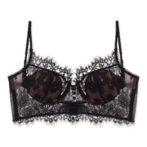 Women's Lace Bra with Extended Underband and Decorative Buttons with Moulded Cups and Adjustable Straps