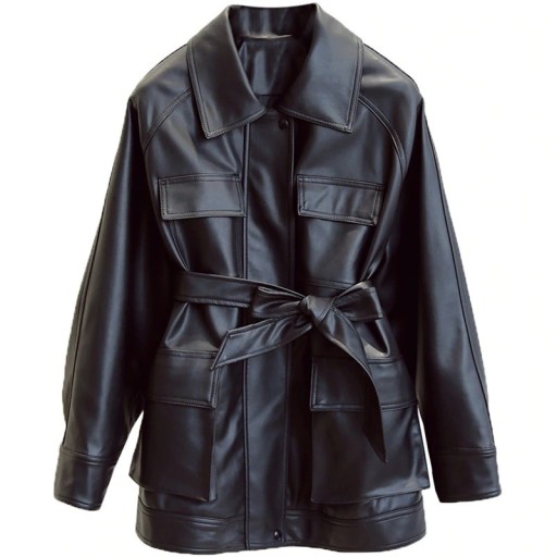 Women's Leather Jacket with Belt P1467