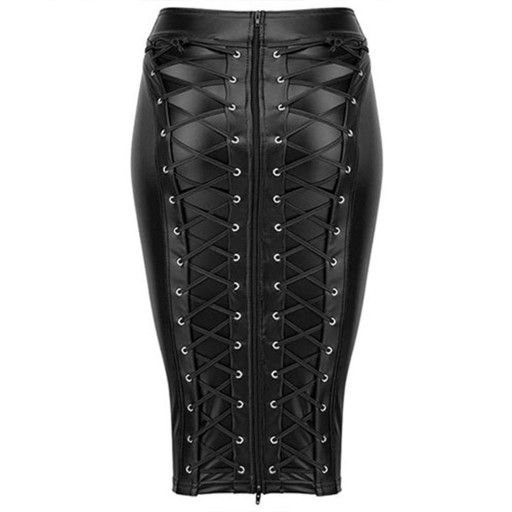 Women's Leather Skirt with Zip and Lacing