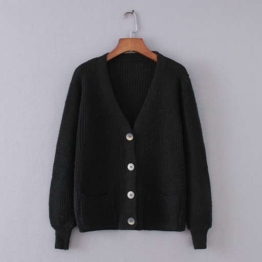 Women's Loose Sweater with Pockets and Buttons
