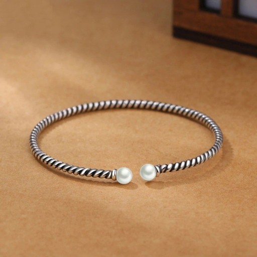 Women's Open Bracelet with Pearls