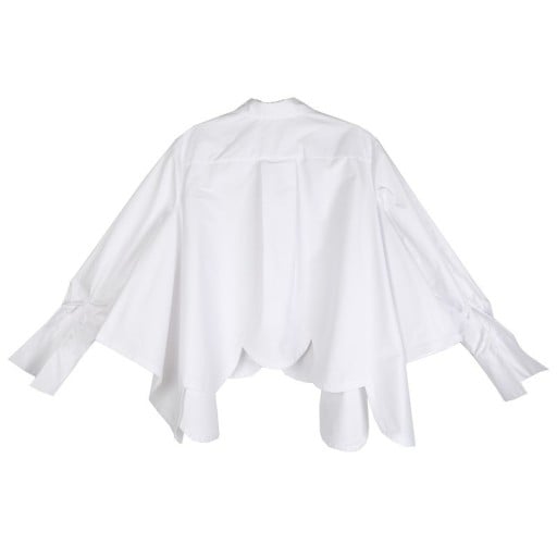 Women's Oversized Shirt with Classic Collar and Long Sleeves Asymmetrical Rounded Hem Extended Back Wide Cuffs Cotton