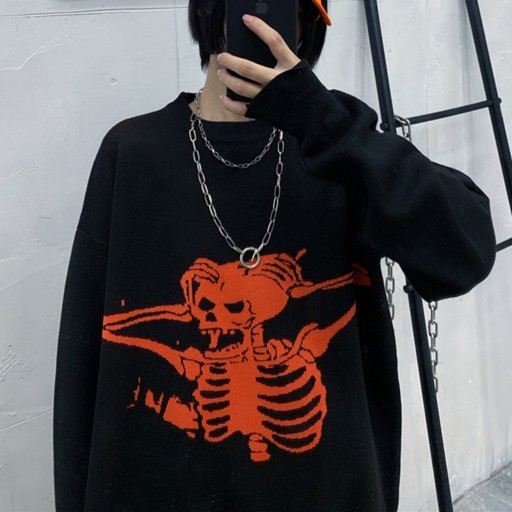 Women's Oversized Sweater with Skeleton