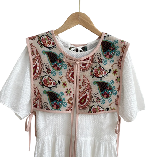 Women's Patterned Vest with Ties Universal Size Cotton Cashmere Pink Ornamental Motif Sleeveless for Layering