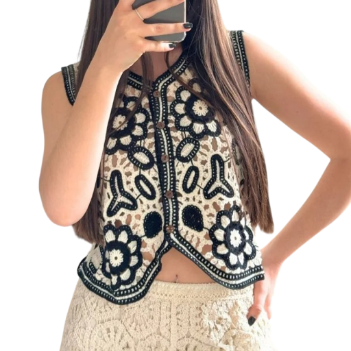 Women's Patterned Waistcoat with Buttons Universal Size Polyester Contrast Trim Sleeveless for Layering Everyday Wear