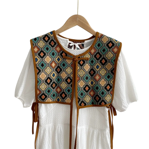 Women's Patterned Waistcoat with Ties Universal Size Cotton Cashmere Multicoloured Geometric Motif Sleeveless for Layering