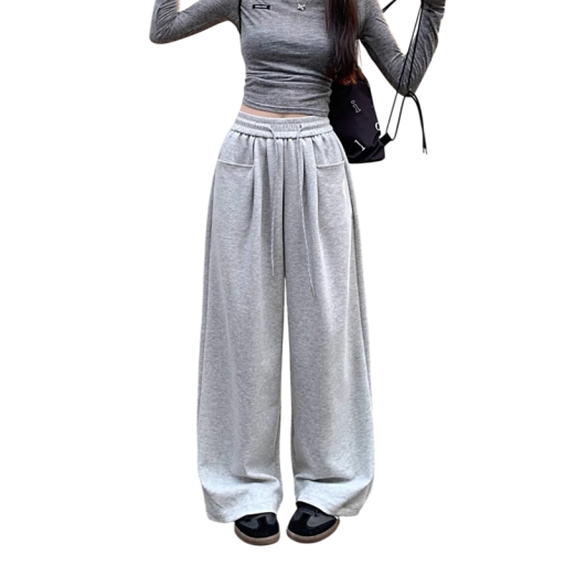 Women's Plain Sweatpants with Pockets and Drawstring Made of Polyester Comfortable Leisure Trousers for Everyday Wear