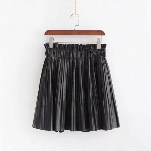 Women's Pleated Mini Skirt Black Faux Leather