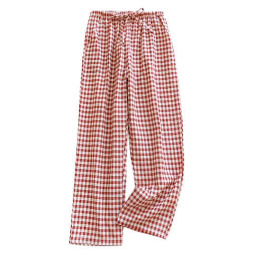Women's Pyjama Trousers Check Pattern Long Legs Drawstring Waist Cotton Red White Home Wear Sleeping Comfort