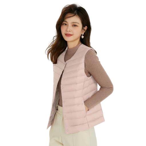 Women's Quilted Gilet with Buttons Sleeveless Lightweight Nylon Construction for Everyday Wear and Layering in Cooler Weather