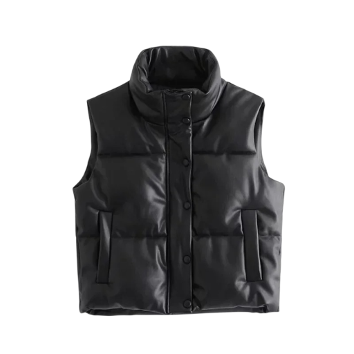 Women's Quilted Gilet with Stand-up Collar and Press Stud Fastening, Sleeveless, Polyester for Everyday Wear and Cooler Weather