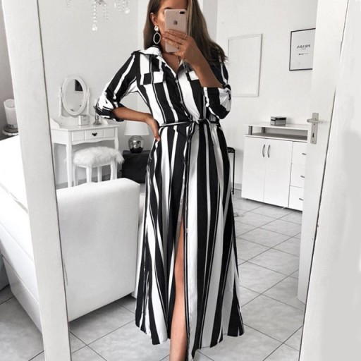 Women's Shirt Dress - Striped