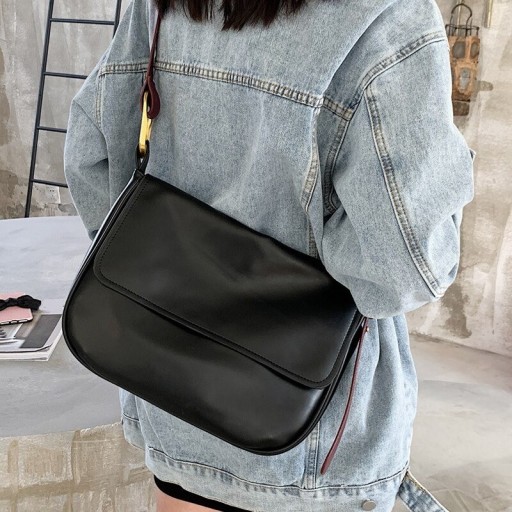 Women's Shoulder Bag with Flap Wide Strap Metal Hardware at Attachment Soft Artificial Leather Simple Elegant Style for Every Day