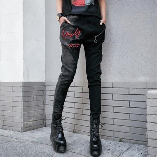 Women's Slim Trousers with Zip in Black