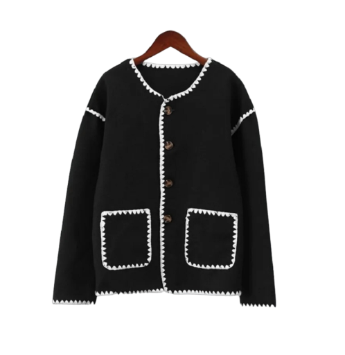 Women's Spring Button Jacket with White Trim