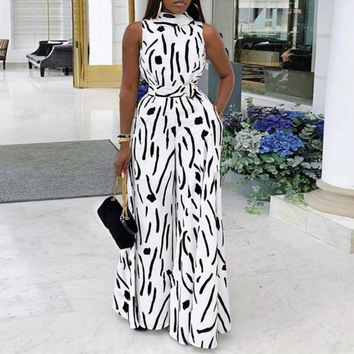 Women's White Evening Jumpsuit with Belt