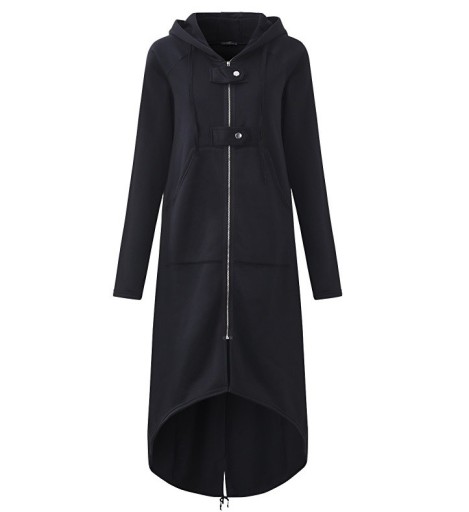 Womens Long Coat with Zip Fastening J1205