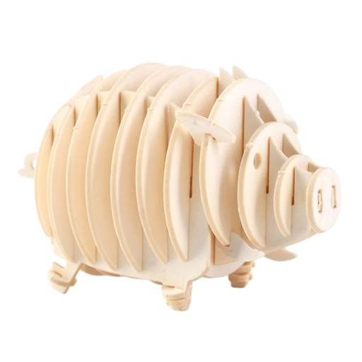 Wooden 3D Puzzle Pig DIY Animal Model 60x37x38 mm Hand Assembly Without Glue Educational Construction Kit Decoration Gift for Children and Adults
