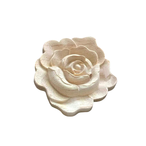 Wooden Carved Rose Application 5 × 5 cm Solid Wood Natural Light Decoration for Furniture Drawer Fronts and Doors