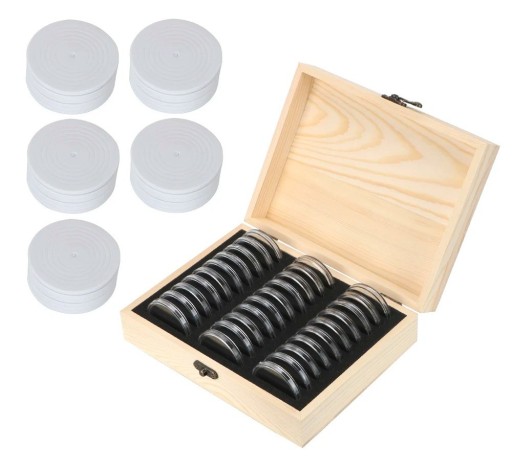Wooden Coin Box 30 pcs Collector's Box with Adjustable Plastic Holders Double Protection Against Oxidation