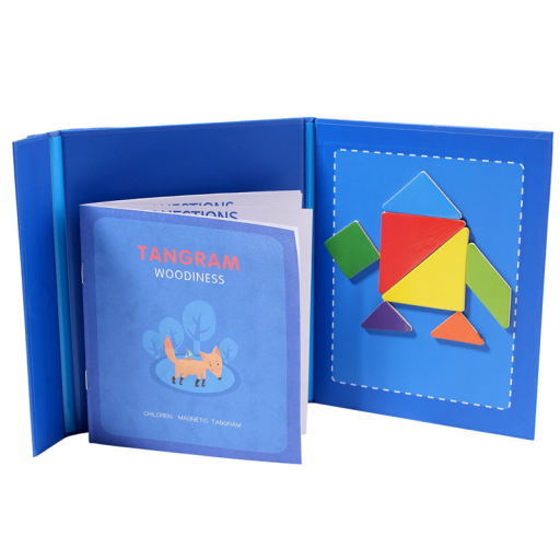 Wooden Magnetic Tangram Puzzle 35x19 cm Montessori Book Portable Educational Toy for Children and Preschoolers